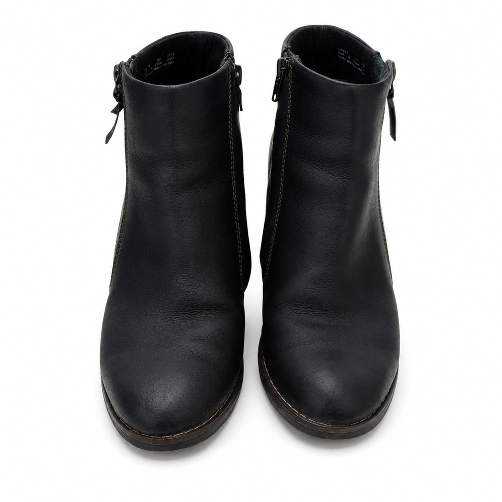 Clarks Pause Majesty Ankle Booties 7M Black Leather Block Heel Zip Minimalist - Picture 3 of 6